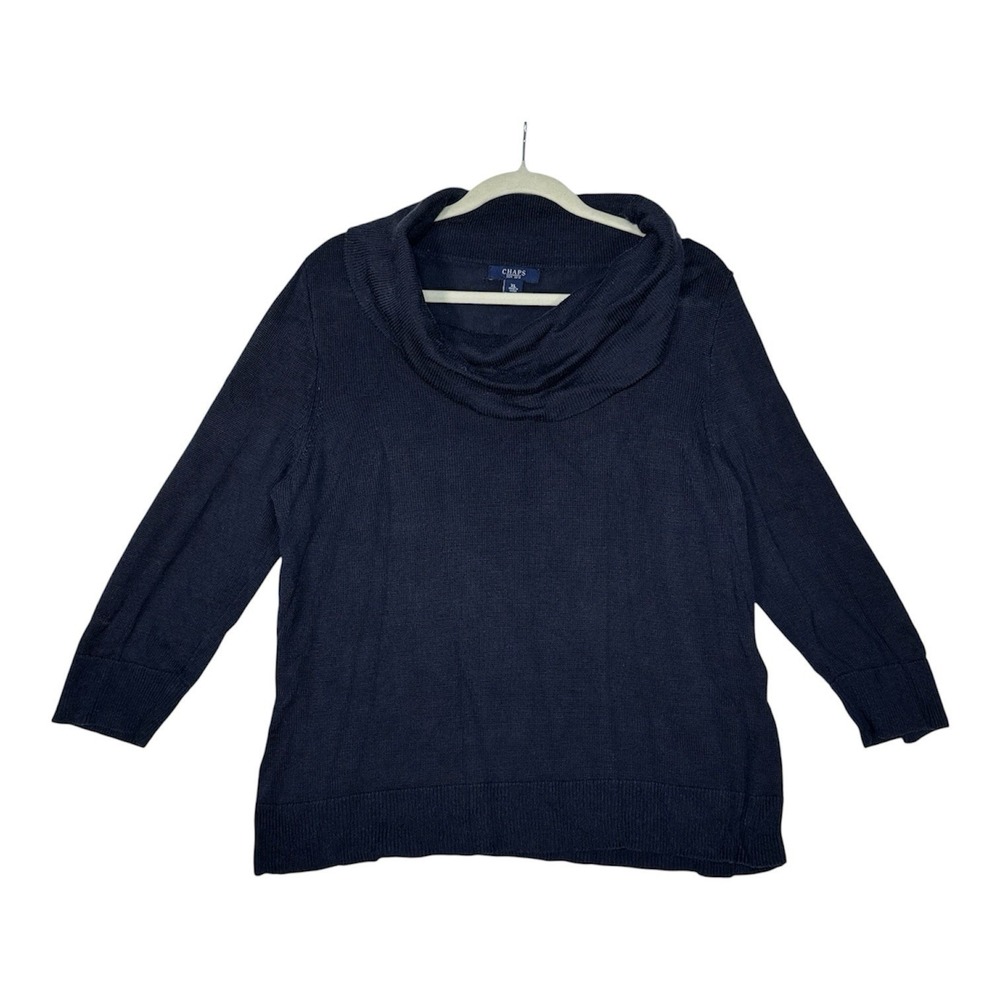 Chaps Coastal Cowl Neck Sweater Womens XL Navy Blue Knit Pullover Quiet Luxury